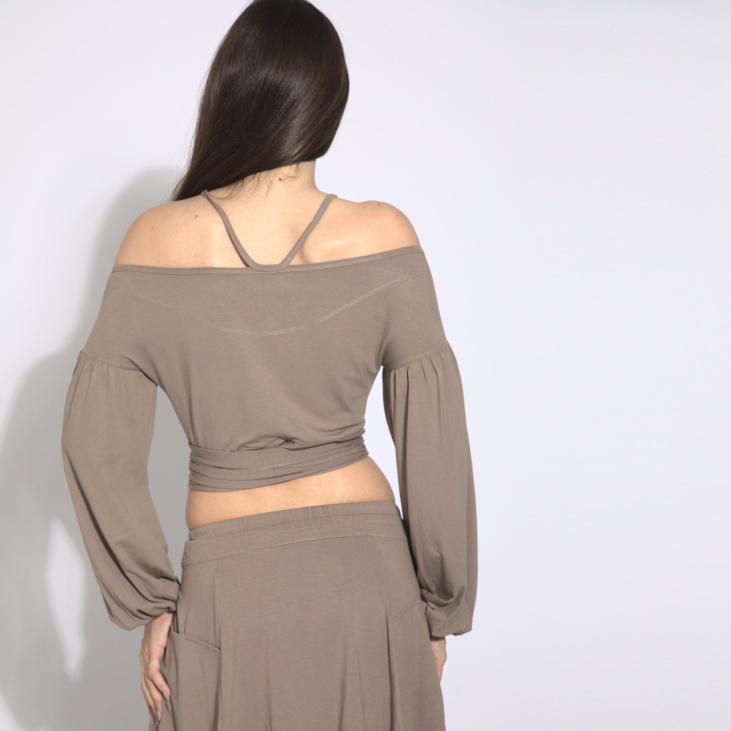 Stripes - Blusa cropped mangas bufantes com amarração