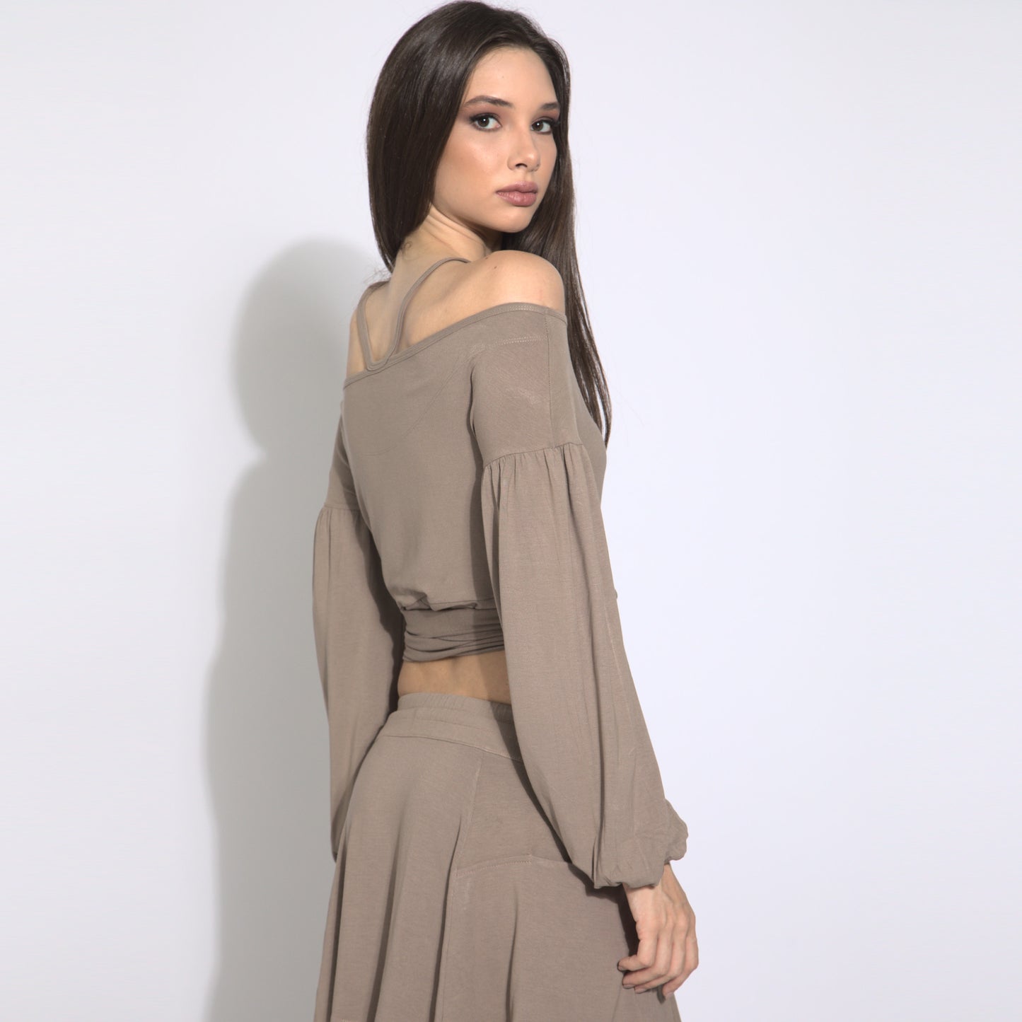 Stripes - Blusa cropped mangas bufantes com amarração