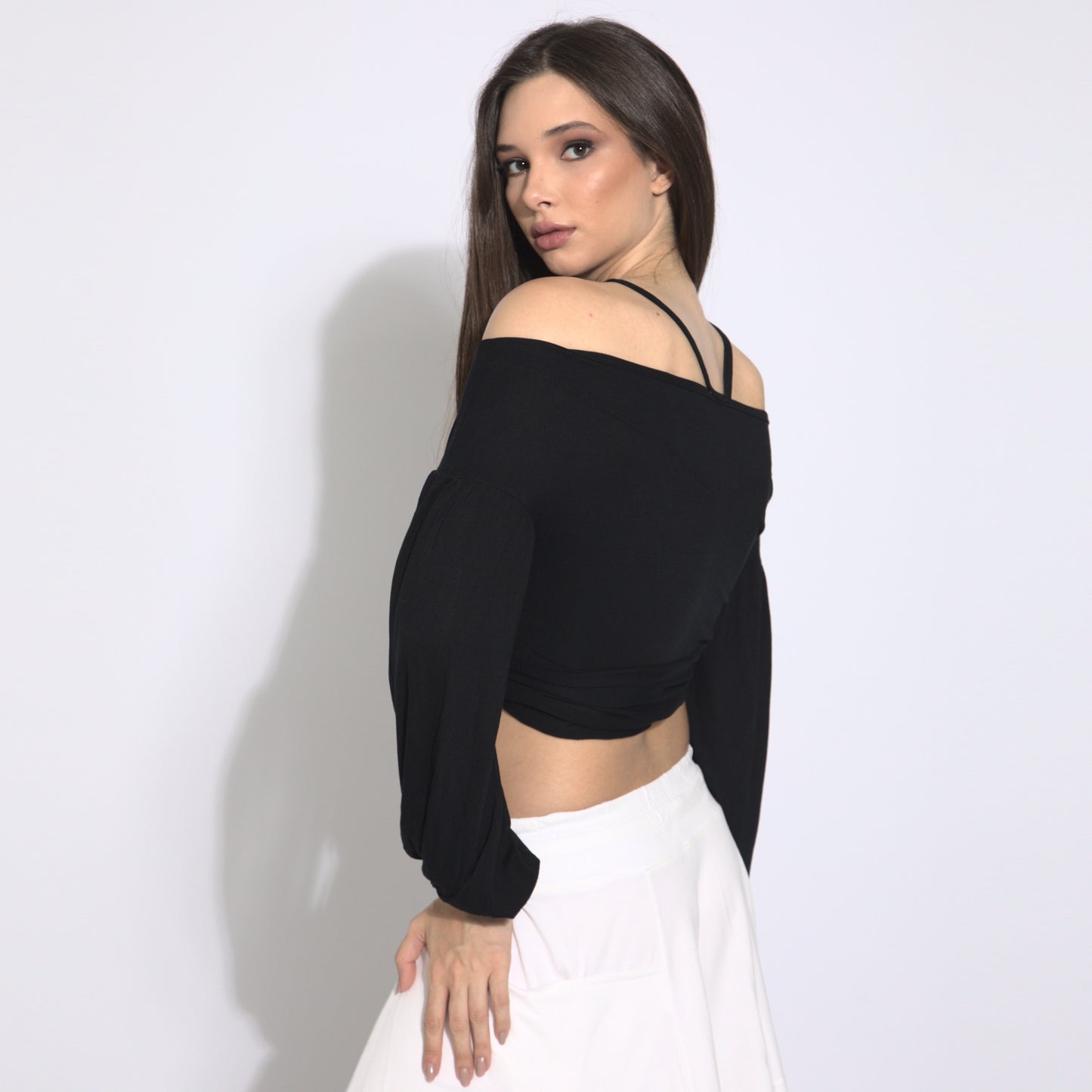 Stripes - Blusa cropped mangas bufantes com amarração