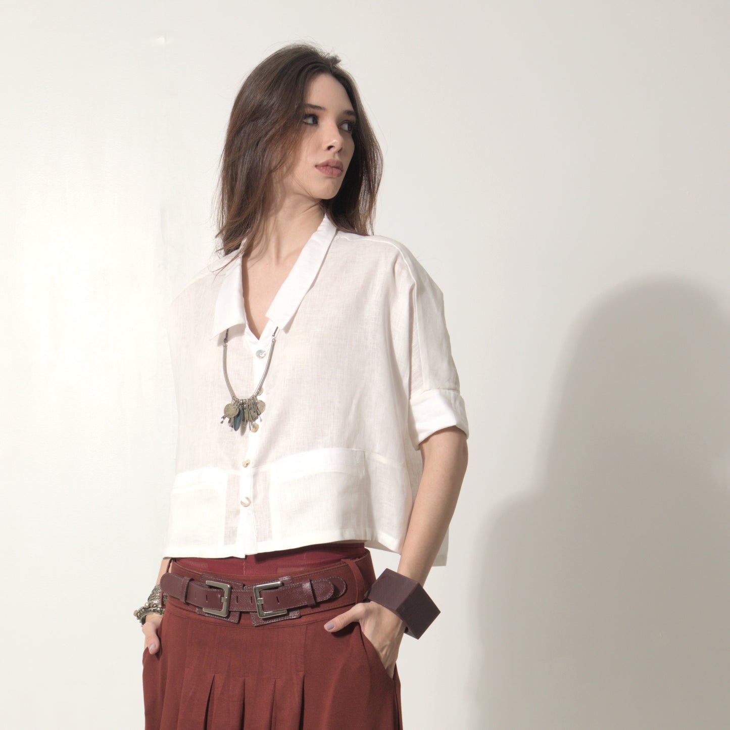Ipanema - Camisa em 100% linho de mangas curtas