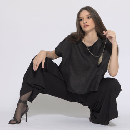 Giulia - Blusa em puro linho mangas curtas