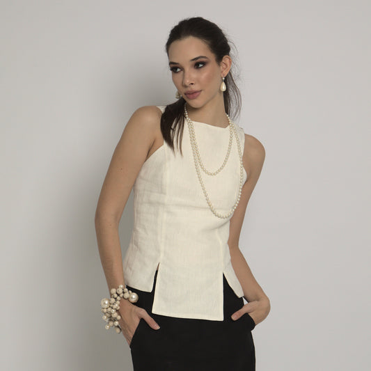 Callas - Blusa em linho natural indiano cor off-white