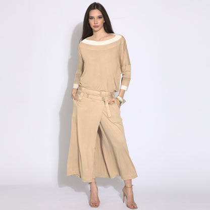 Victoria - Blusa efeito duplo cor areia e off-white
