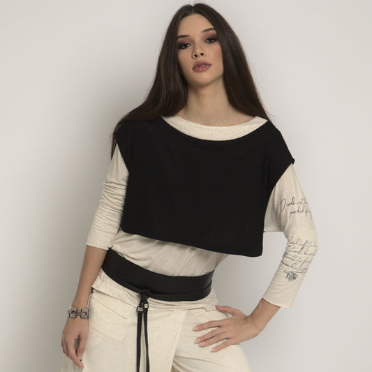 Sofia - Blusa dupla em malha bicolor