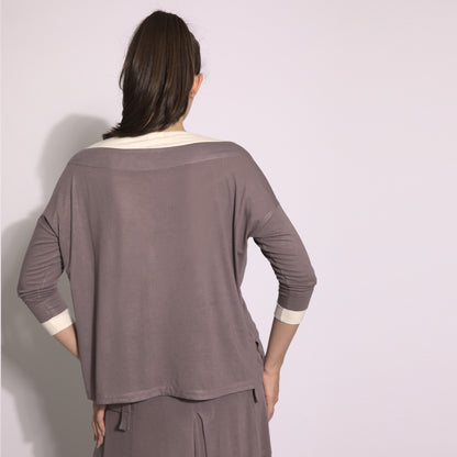 Victoria - Blusa efeito duplo cor funghi e off-white