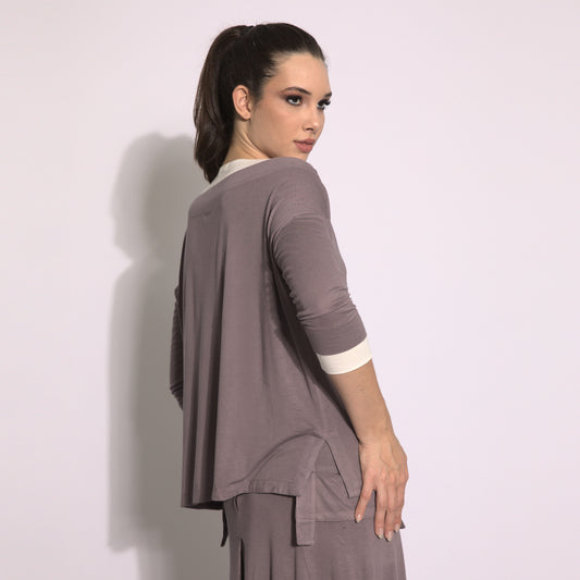 Victoria - Blusa efeito duplo cor funghi e off-white