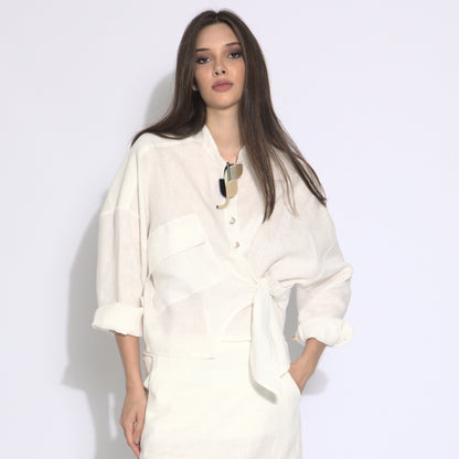 Athena - Blusa com amarração em puro linho