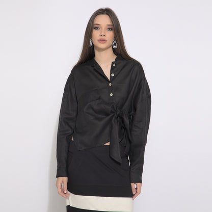 Athena - Blusa com amarração em puro linho