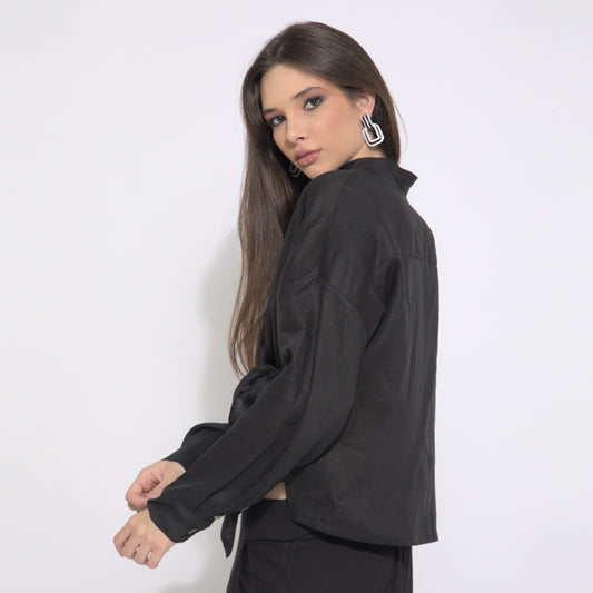 Athena - Blusa com amarração em puro linho