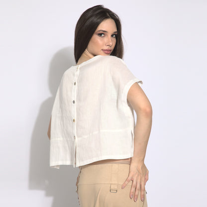 Giulia - Blusa em puro linho mangas curtas