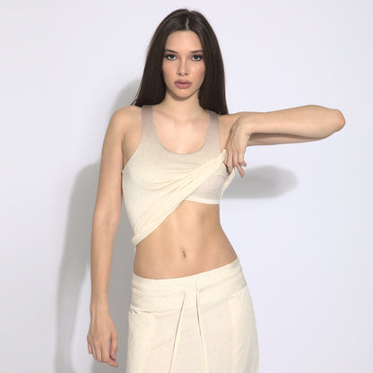 Eva - Top básico de alças com bojo interno (sutiã integrado) - efeito degradê cor argila