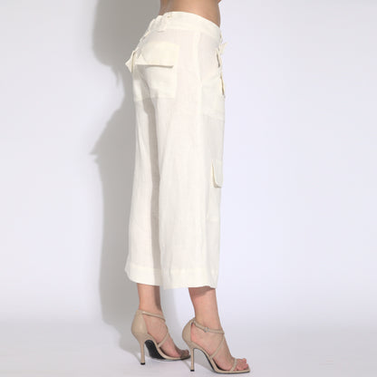 Maya - Calça cargo cropped em puro linho