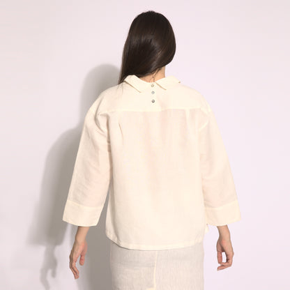Blusa em linho natural indiano estampada