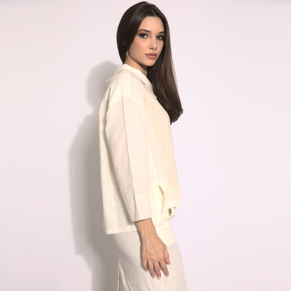 Blusa em linho natural indiano estampada