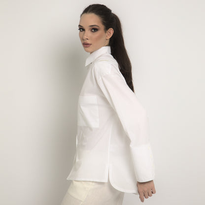 Camisa tricoline branca feminina manga comprida