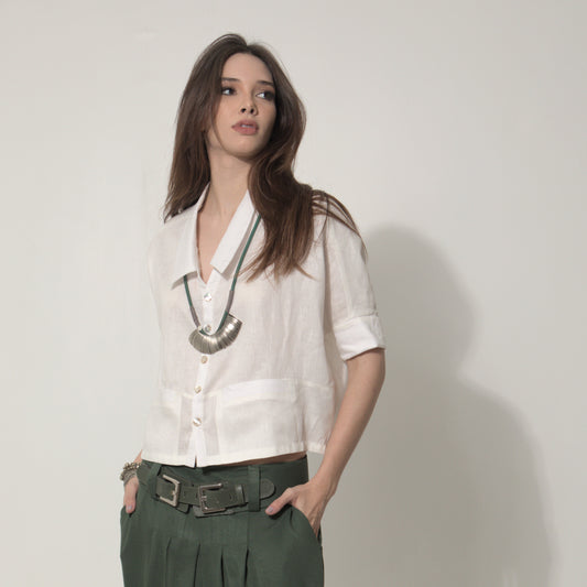 Ipanema - Camisa em 100% linho de mangas curtas