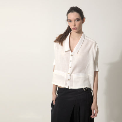 Ipanema - Camisa em 100% linho de mangas curtas