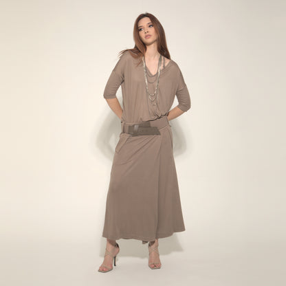 Cleo - Saia-calça de malha com cinto na cor cáqui