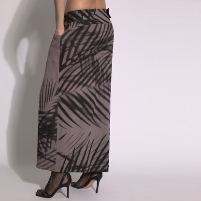 Folhagens - Saia-calça em malha estampada cor funghi e preto