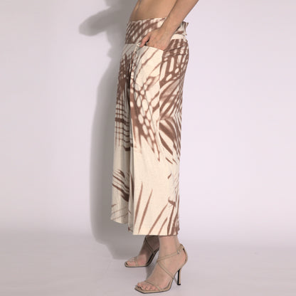 Folhagens - Saia-calça em malha estampada cor linho e argila