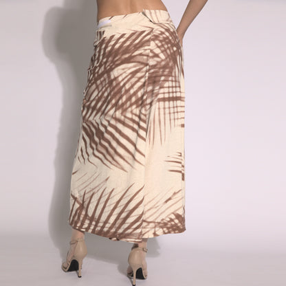 Folhagens - Saia-calça em malha estampada cor linho e argila
