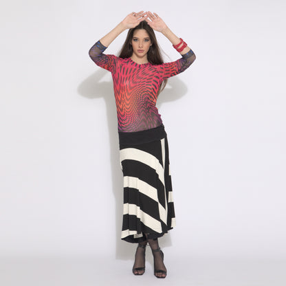 Sienna – saia calça listrada de preto e branco