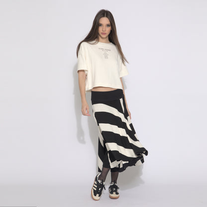 Sienna – saia calça listrada de preto e branco