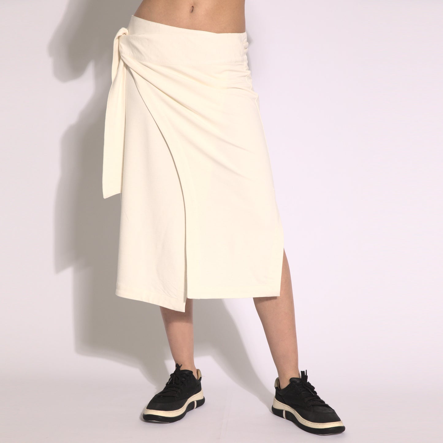 Stella - Saia envelope midi em moleton com amarração off white