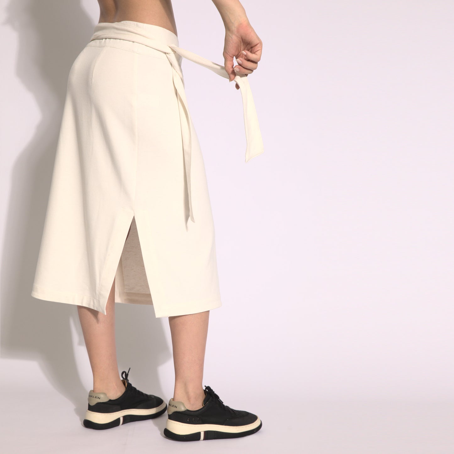 Stella - Saia envelope midi em moleton com amarração off white