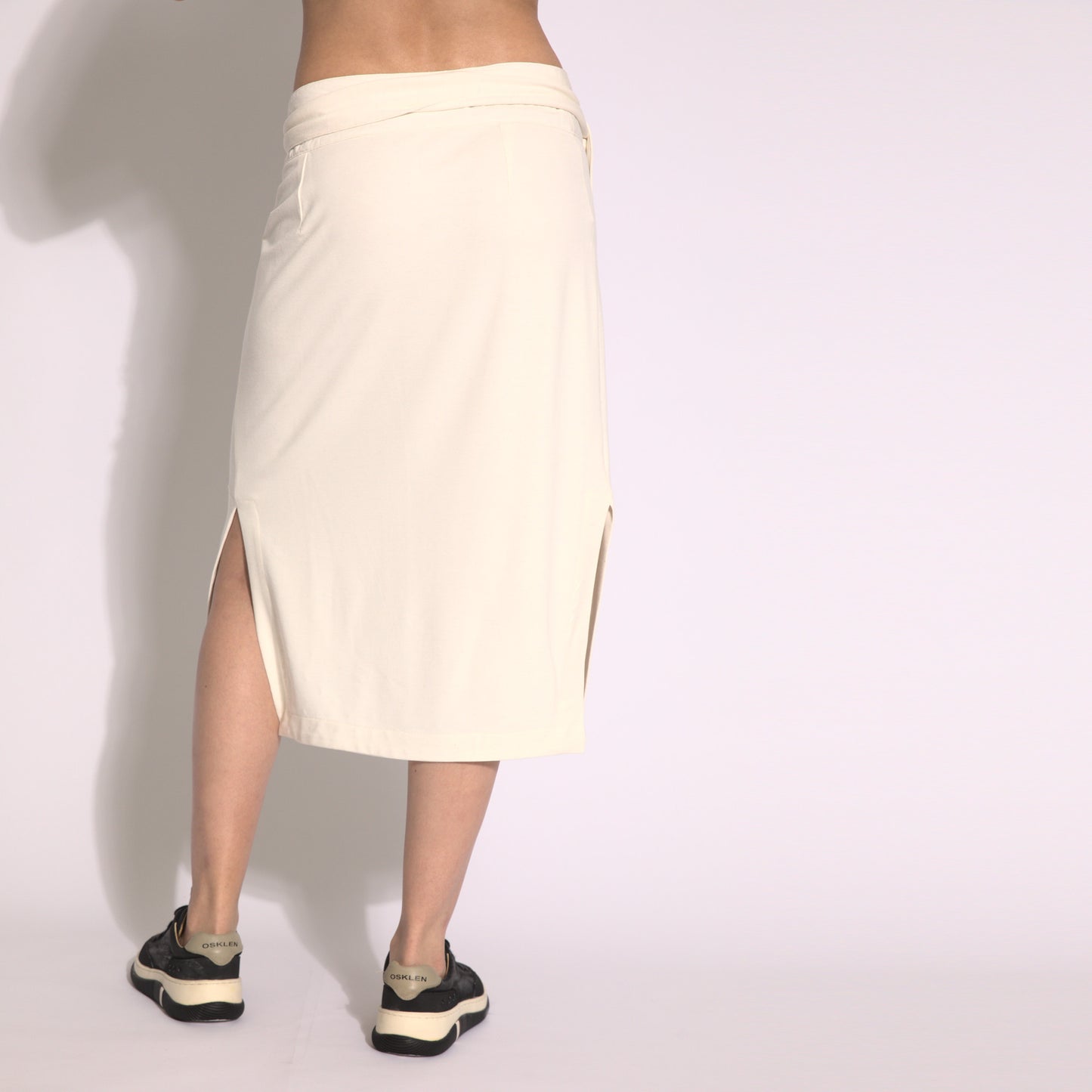 Stella - Saia envelope midi em moleton com amarração off white