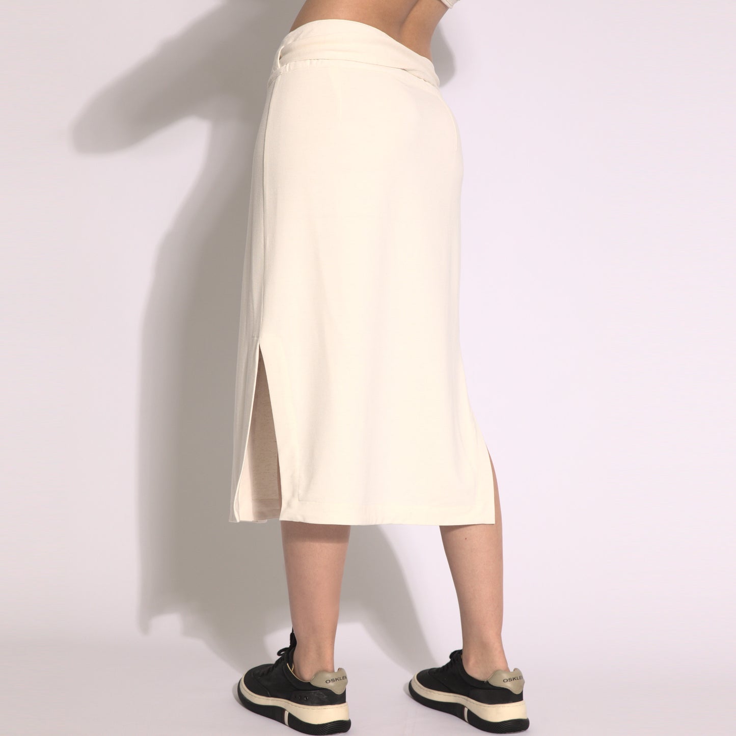 Stella - Saia envelope midi em moleton com amarração off white