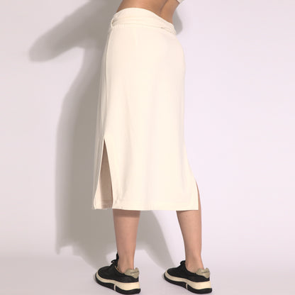 Stella - Saia envelope midi em moleton com amarração off white