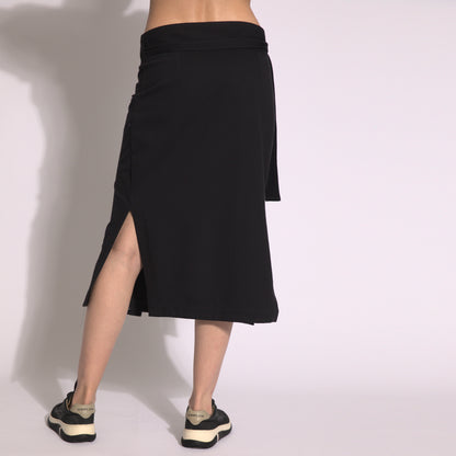 Stella - Saia envelope midi em moleton com amarração preta