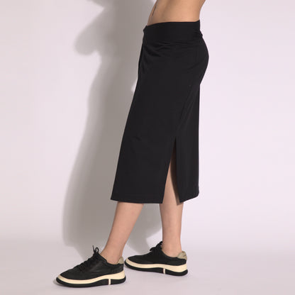 Stella - Saia envelope midi em moleton com amarração preta