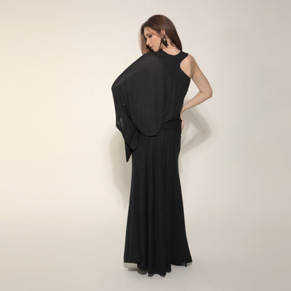Amal - Saia Maxi de malha com cinto ponta de couro preto