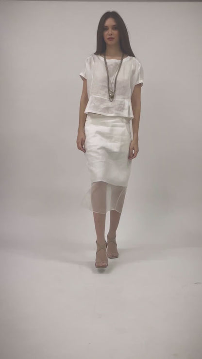 Giulia - Blusa em puro linho off-white, mangas curtas