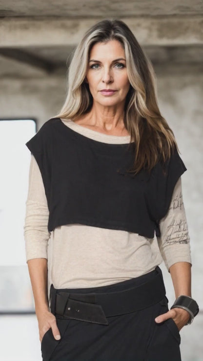 Sofia - Blusa dupla em malha bicolor