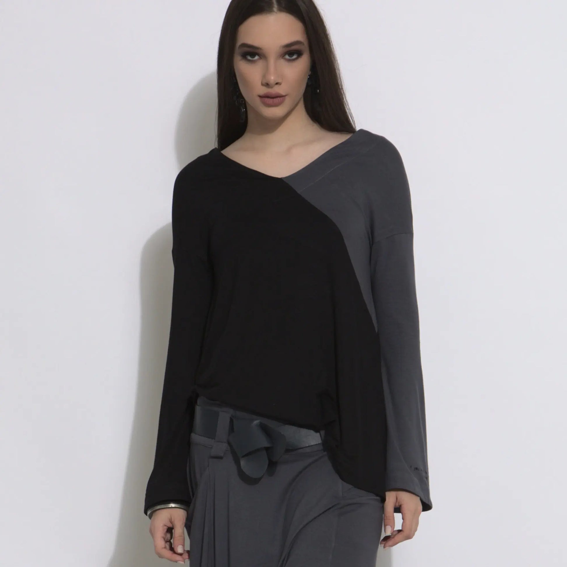 Blusa bicolor manga flare Água do Mar